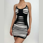 Contrast u neck self tie backless mini dress