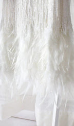 Tassel Feather Mini Dress in White