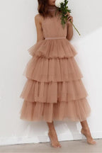 Blue Tiered Ruffle Mesh Party Dress