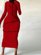 Patchwork Hoodie Slit Midi Dress