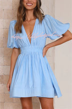Feeling Dreamy Puff Sleeve Elastic Waist Mini Dress