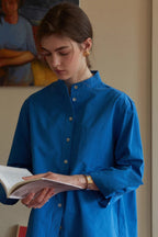 Cotton Mandarin Collar Long Sleeve Top
