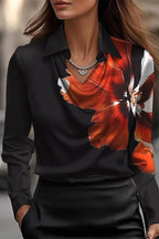 Temperamental Printed Simple Shirt Collar Ladies Top