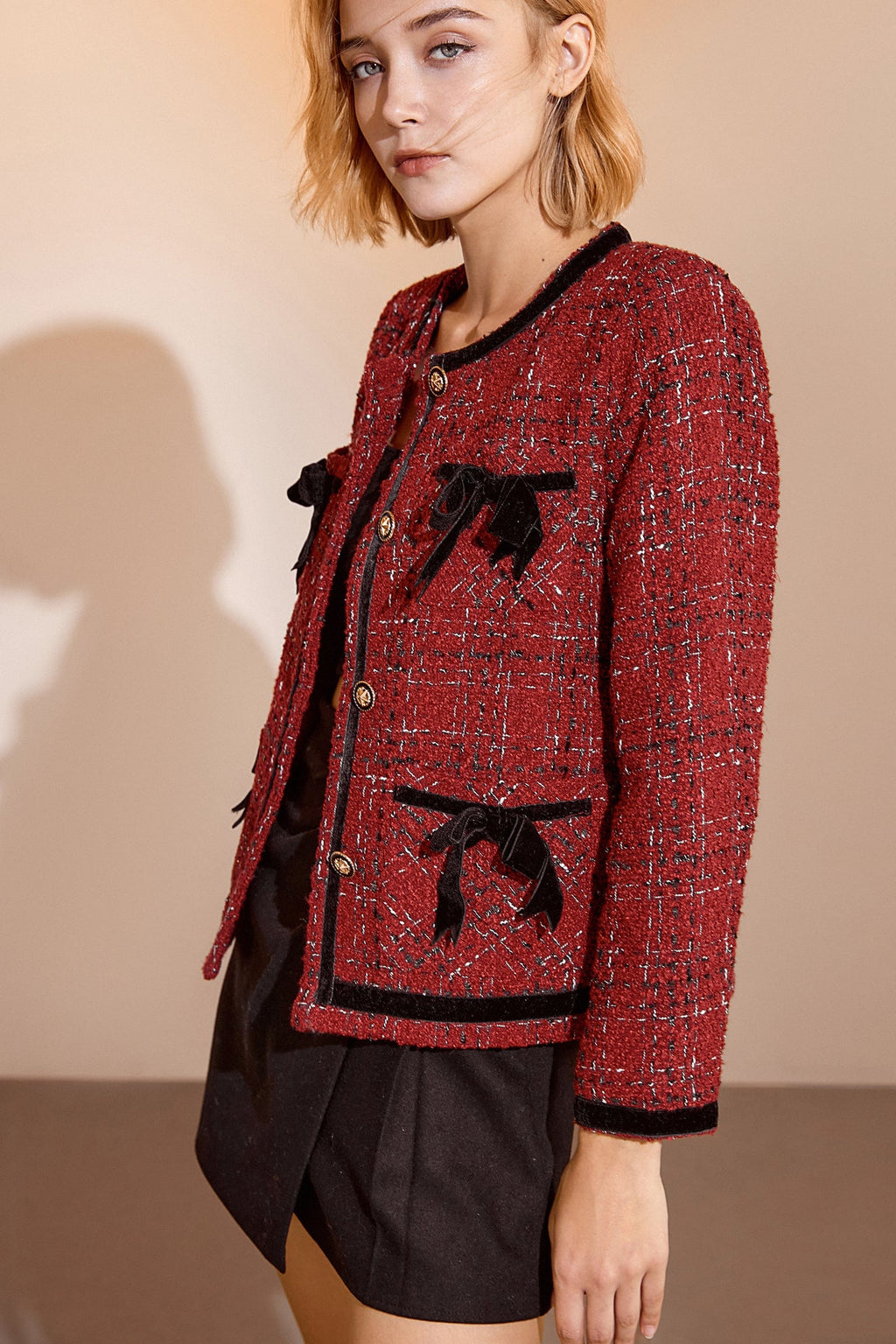 Finlay Fire Brick Bow Textured Jacket Set