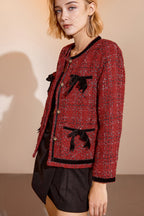 Finlay Fire Brick Bow Textured Jacket Set