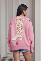 Boot Pattern V Neck Knit Cardigan