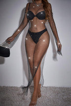 Best Layering Items Mesh Wide Neck Long Sleeve Slit Cover-up Maxi Dress