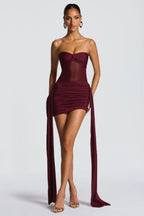 Bustier Backless Ruched Mesh Bodycon Dress