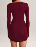 Draped Long-Sleeve Mini Dress
