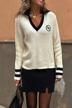 Quebec Beige V-Neck Fashion Sweater
