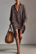 Fashionable Embroidered Loose Suede Long-sleeved Casual Mini Dress