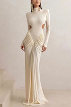 Sexy Backless High-neck Long-sleeved Fitted Draped Maxi Dress