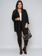 Plus Size Black Drop Shoulder Blazer With Cuffed Sleeves