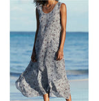 Niles Printed Pocketed Maxi Dress Light Grey