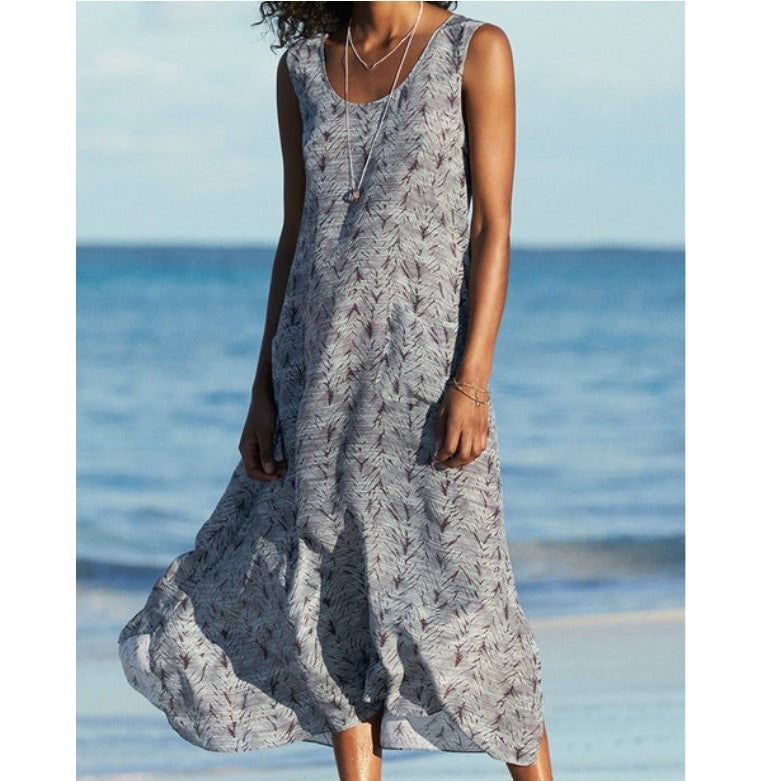 Niles Printed Pocketed Maxi Dress Light Grey
