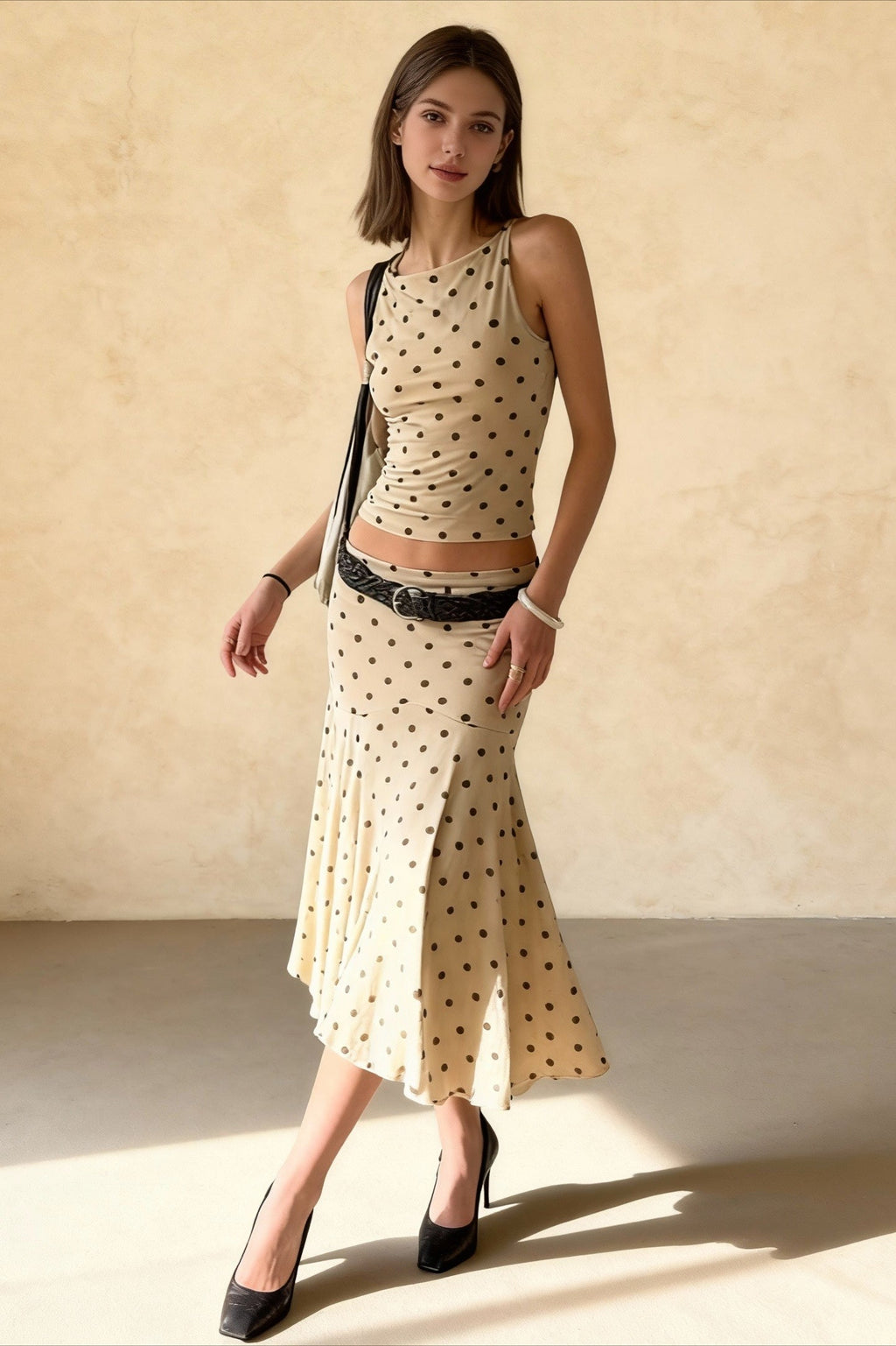 Polka Dot Ruched Maxi Two Pieces Set