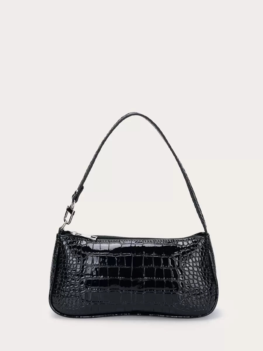 Crocodile Embossed Baguette Bag
