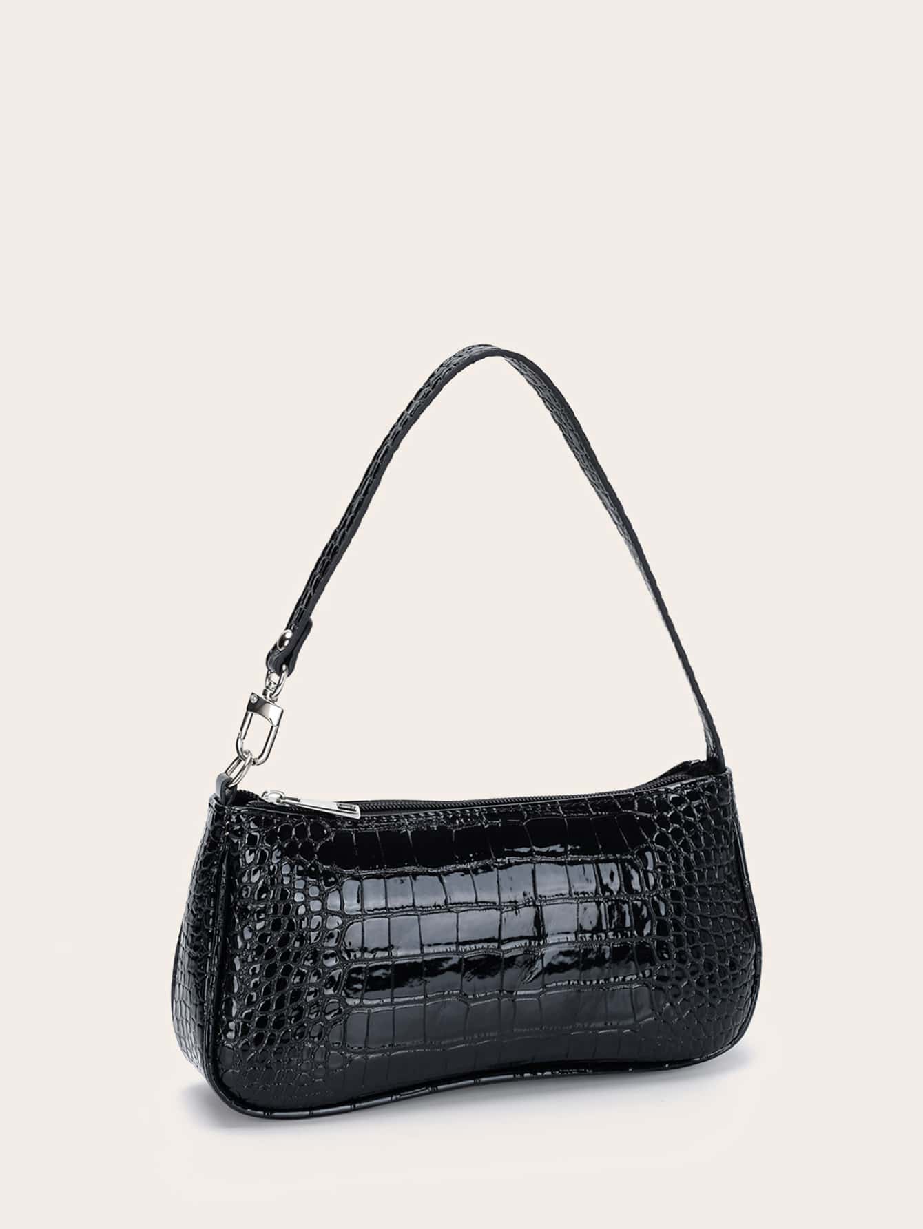 Crocodile Embossed Baguette Bag