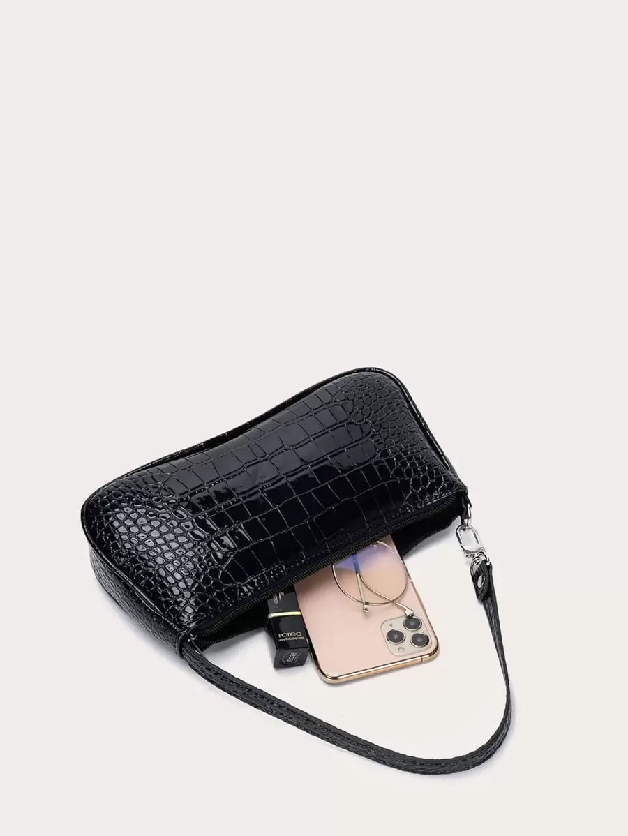 Crocodile Embossed Baguette Bag