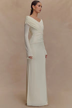 V Neck Long Sleeve Ruched High Waist Maxi Dress