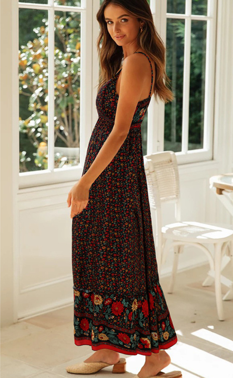 Alba Minimalist Bohemian Dress with Straps Evening Wear Edit