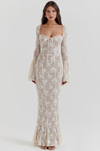 Bodycon Lace Flare Sleeve Maxi Dress