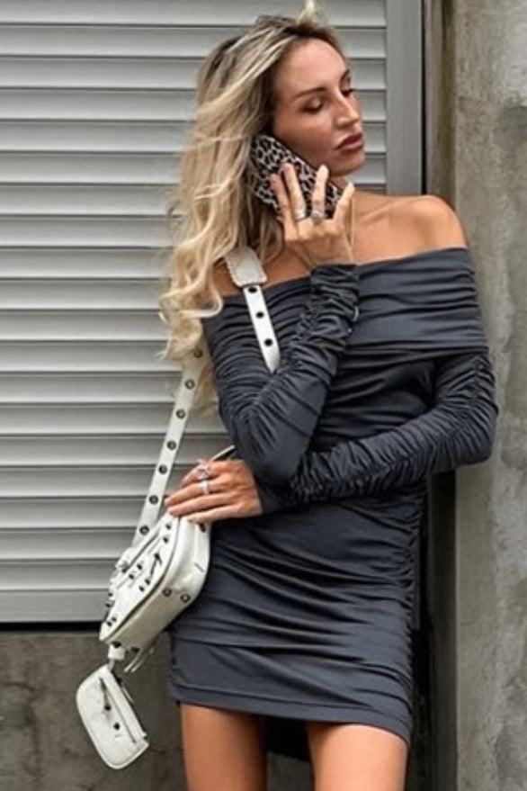 Brushed Knit Off Shoulder Mini Dress