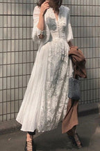 Vintage Lace Panel V-Neck Embroidered Boho Dress
