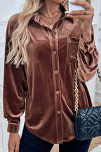 Solid Color Velvet Casual Lapel Pocket Loose Shirt