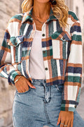 Lapel Pocket Fashion Casual Cropped Ladies Plaid Jacket