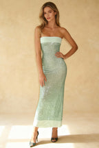 Elegant Bandeau Slim Split Backless Maxi Sequin Dress