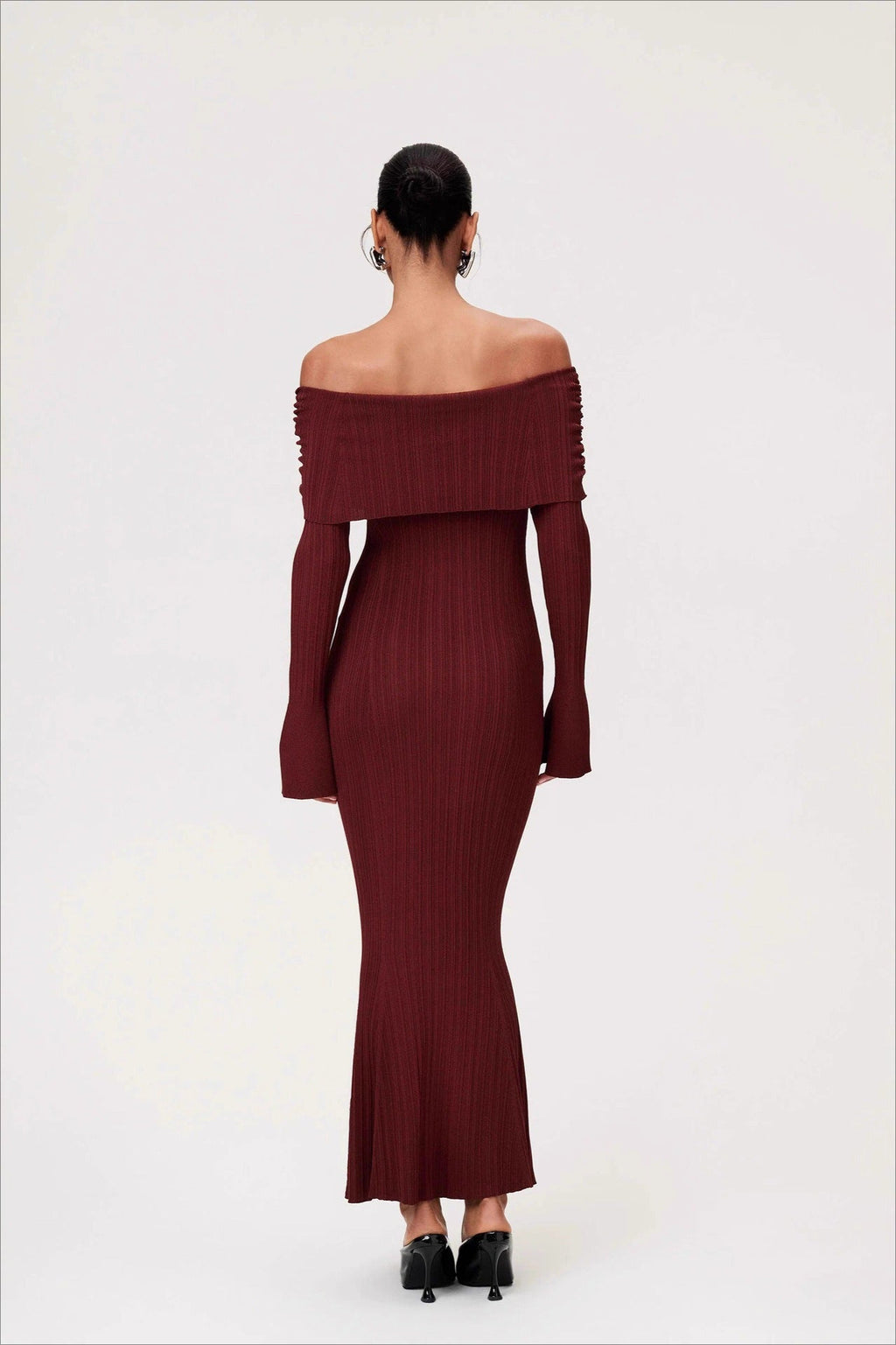 Sexy Solid Ruched Off-Shoulder Knit Bodycon Dress