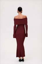 Sexy Solid Ruched Off-Shoulder Knit Bodycon Dress