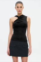 Twist Front Off Shoulder Sleeveless Solid Tank Top