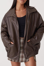PU Leather Moto Oversized Collar Jacket