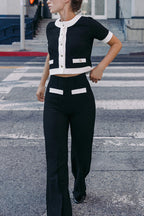 Fashion Contrast Color Stretch High Waist Casual Straight Pants