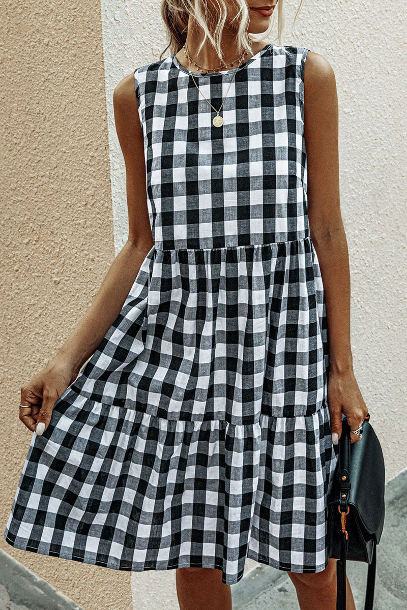 Fashion Street Plaid O Neck Princess Dresses(3 Colors)