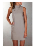 Danna Minimalist Fashionable Casual High Neck Sleeveless Solid Color Dress Designer Edit