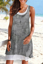 Fashion Street Print Patchwork A Line Dresses(5 Colors)