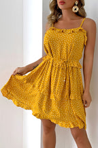 Fashion Street Polka Dot Split Joint Spaghetti Strap A Line Dresses
