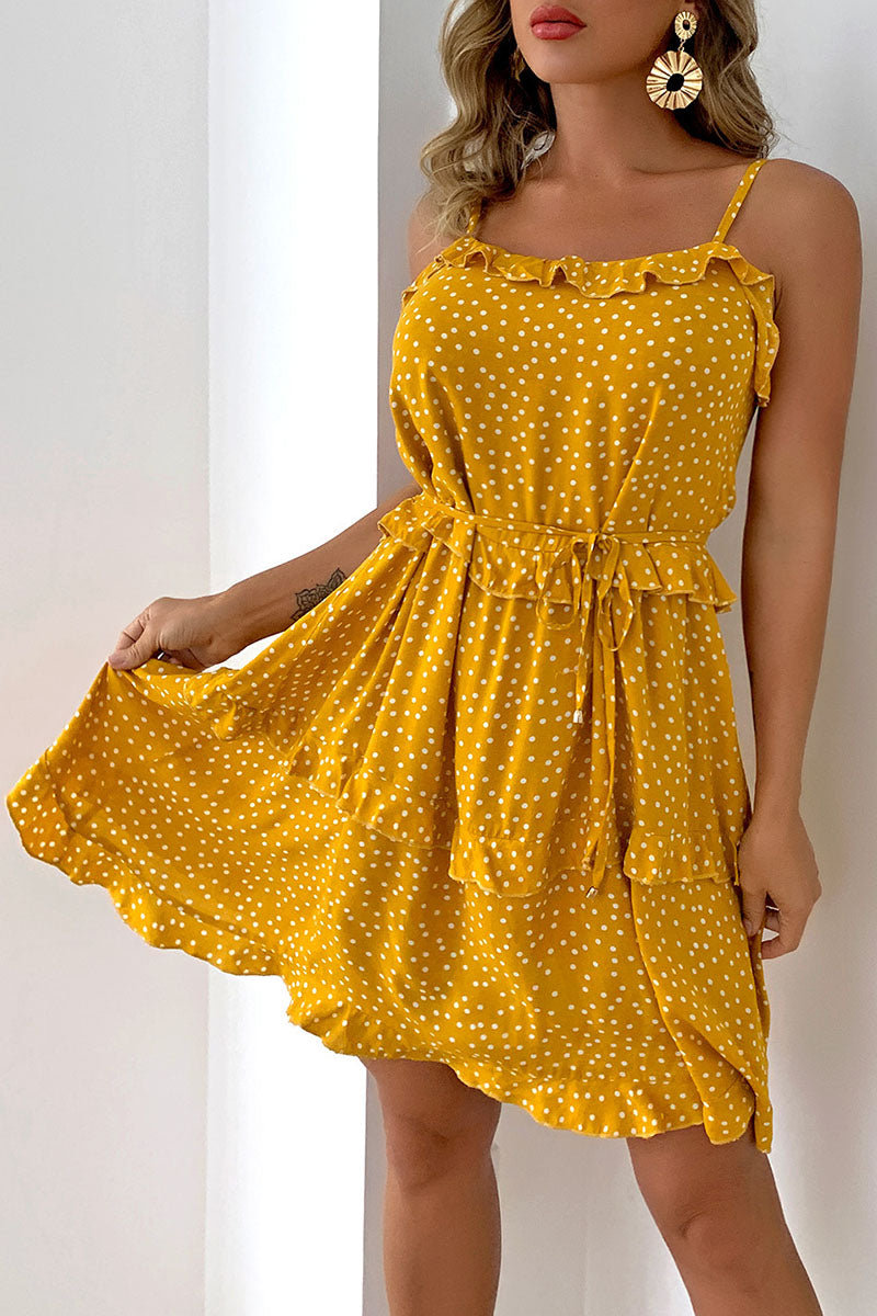 Fashion Street Polka Dot Split Joint Spaghetti Strap A Line Dresses