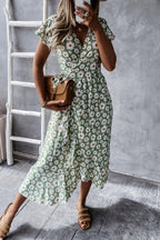 Fashion Bohemian Print Split Joint V Neck Irregular Dresses