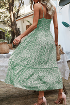 Floral Split Joint Square Collar A Line Dresses