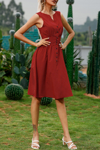 Fashion Elegant Dot Buckle V Neck Waist Skirt Dresses