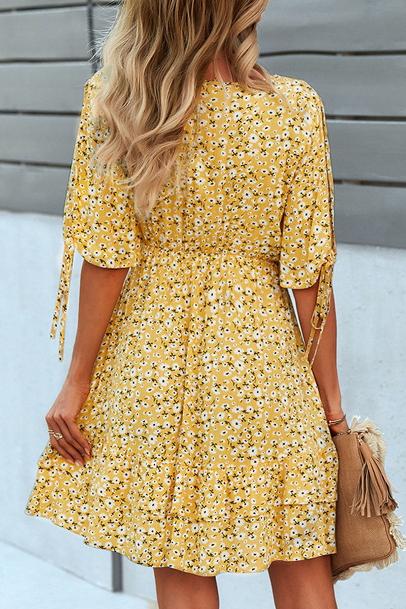 Fashion Street Print Split Joint V Neck A Line Dresses(4 colors)