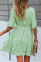 Fashion Street Print Split Joint V Neck A Line Dresses(4 colors)
