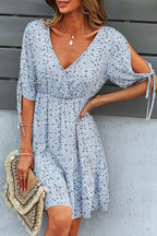 Fashion Street Print Split Joint V Neck A Line Dresses(4 colors)
