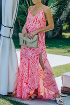 Fashion  Vacation Print Slit V Neck Princess Dresses