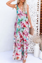 Fashion Street Print Split Joint V Neck Princess Dresses