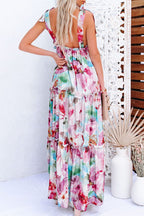 Fashion Street Print Split Joint V Neck Princess Dresses